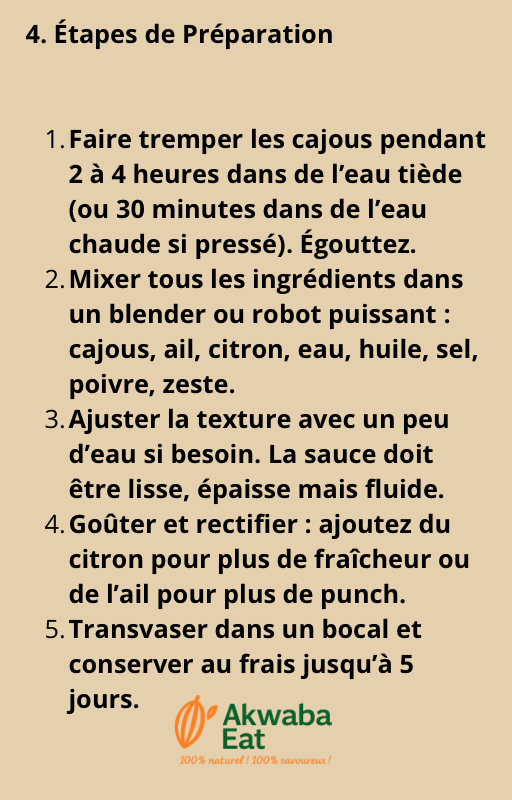 une sauce crémeuse cajou-citron.
